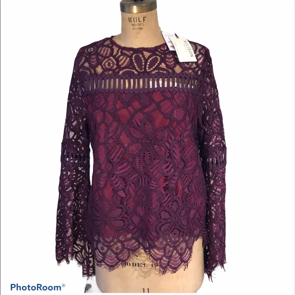 Allison Burgendy Lace overlay Blouse